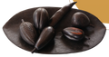 Frutero y frutas de madera de ébano