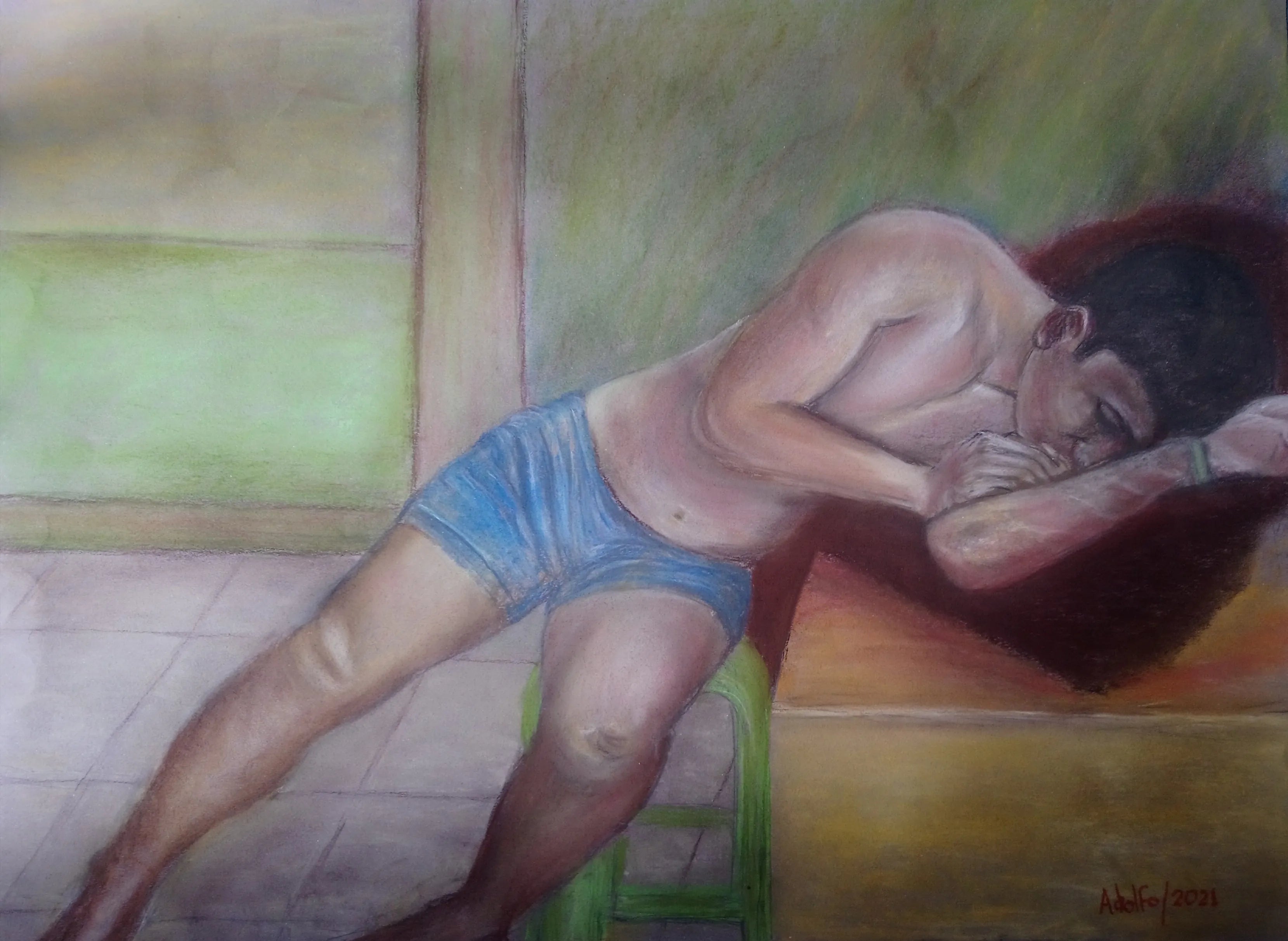 Modelo en pose para dormir